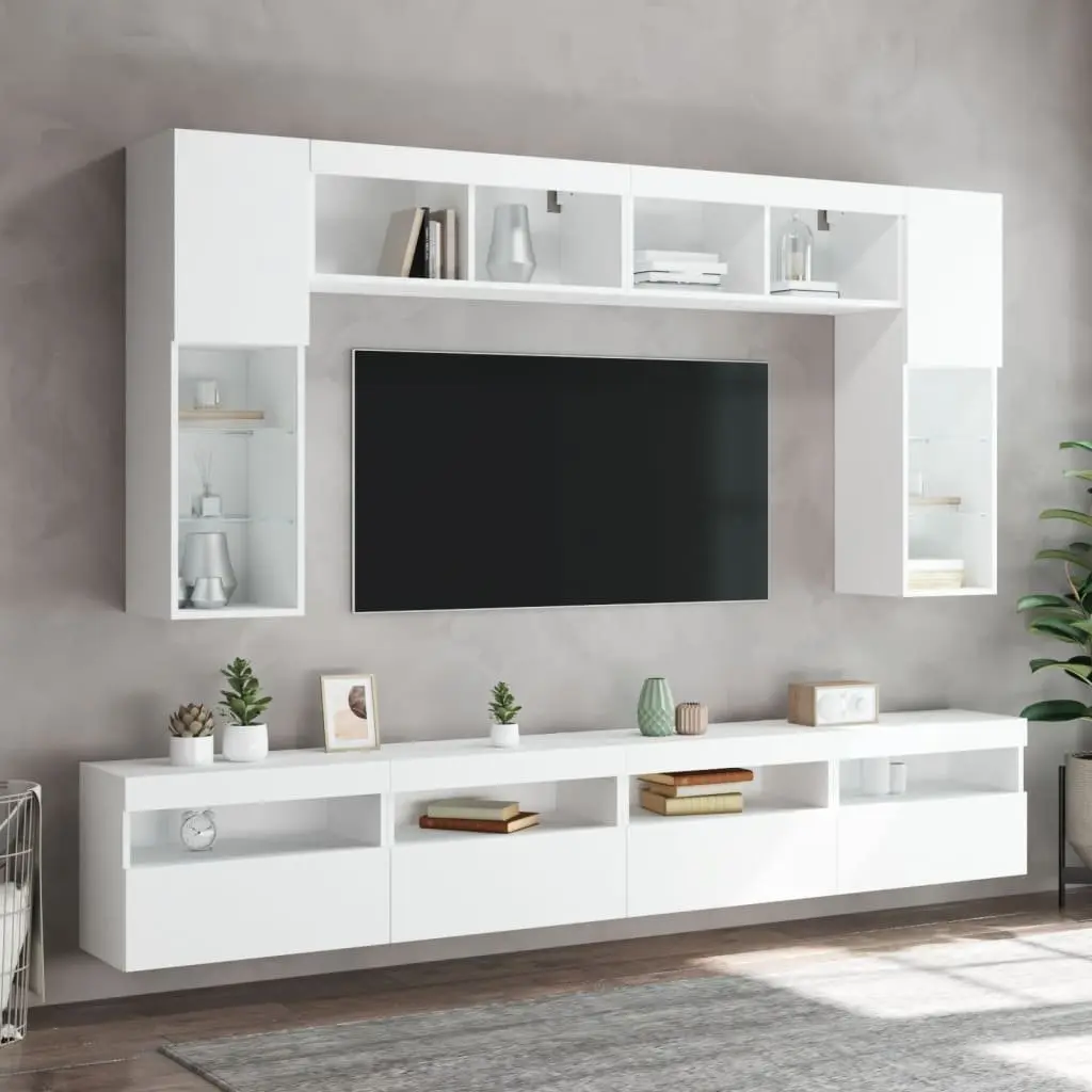 TV Wall Cabinet Engineered Wood 60x30x40 cm White Floating Media Unit RGB LED Lights