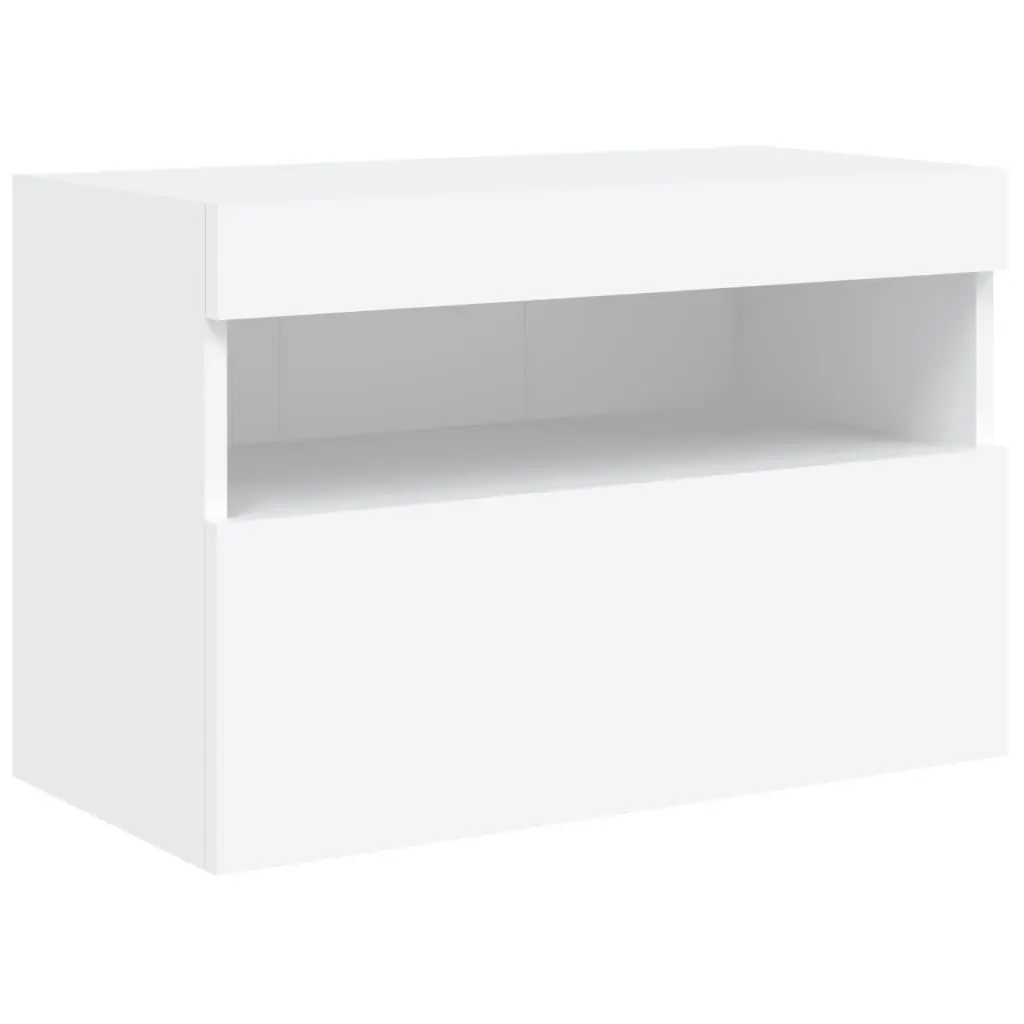 TV Wall Cabinet Engineered Wood 60x30x40 cm White Floating Media Unit RGB LED Lights