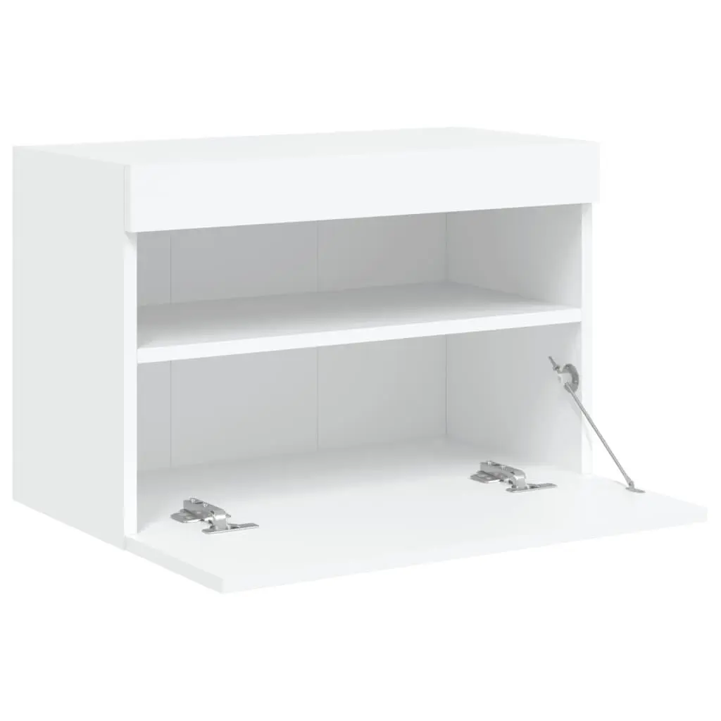 TV Wall Cabinet Engineered Wood 60x30x40 cm White Floating Media Unit RGB LED Lights