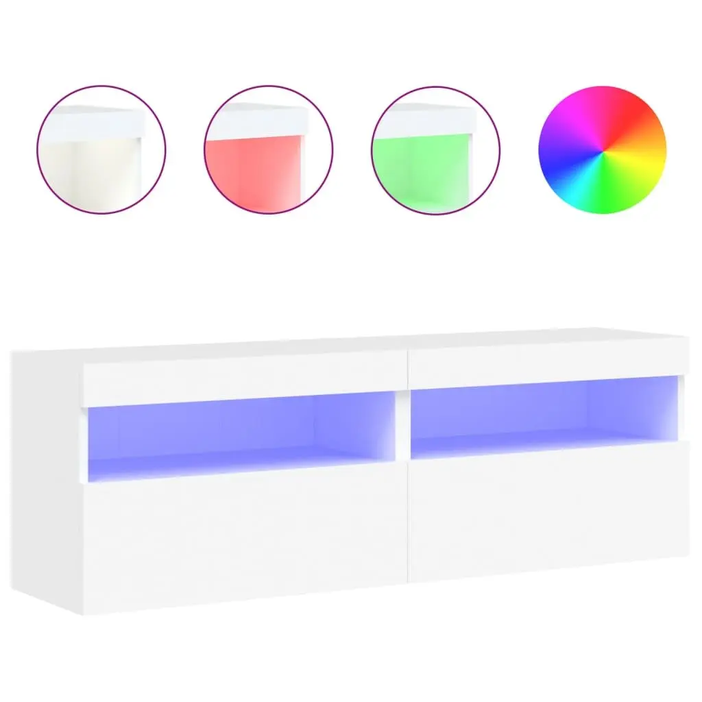 TV Wall Cabinet with RGB LED Lights White Floating Storage Unit 60x30x40cm