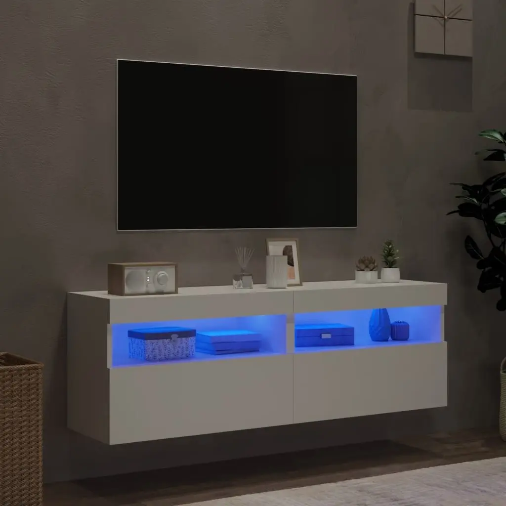 TV Wall Cabinet with RGB LED Lights White Floating Storage Unit 60x30x40cm