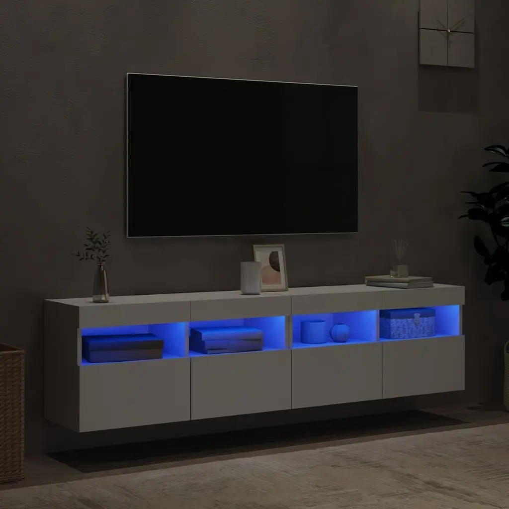 TV Wall Cabinet Engineered Wood 80x30x40cm White 2 Piece with RGB LED Lights