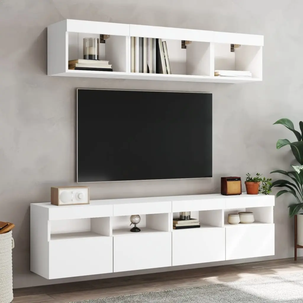 TV Wall Cabinet Engineered Wood 80x30x40cm White 2 Piece with RGB LED Lights