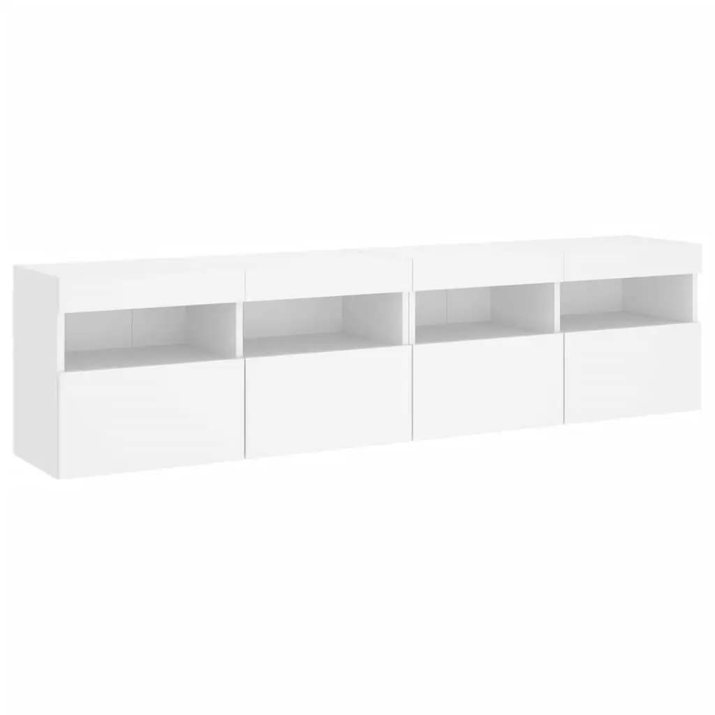 TV Wall Cabinet Engineered Wood 80x30x40cm White 2 Piece with RGB LED Lights