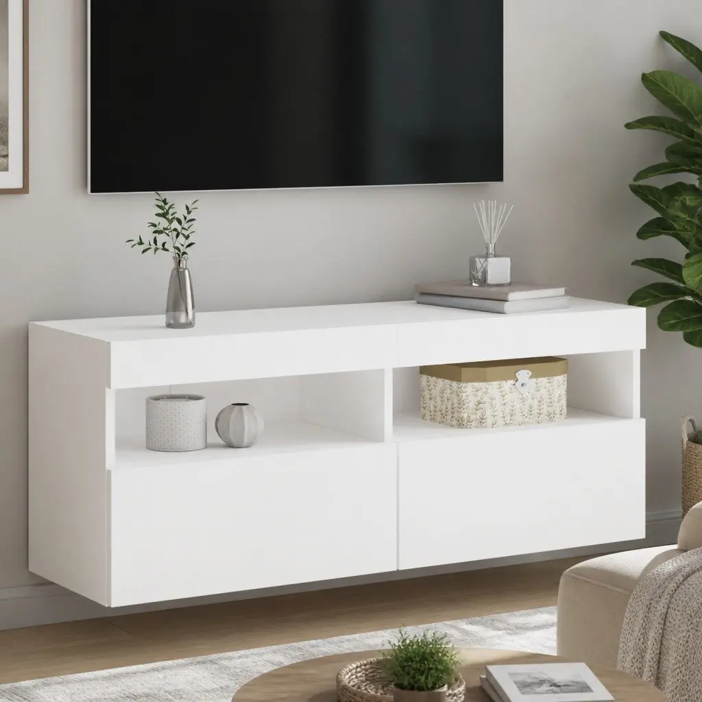TV Wall Cabinet Engineered Wood 100 x 30 x 40 cm White with RGB LED Lights