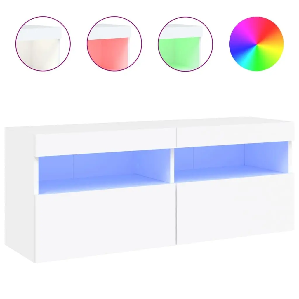 TV Wall Cabinet Engineered Wood 100 x 30 x 40 cm White with RGB LED Lights