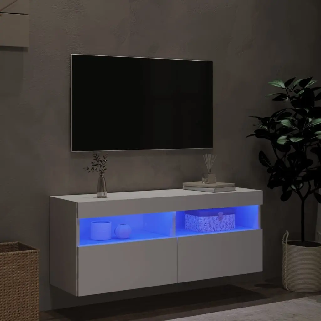 TV Wall Cabinet Engineered Wood 100 x 30 x 40 cm White with RGB LED Lights