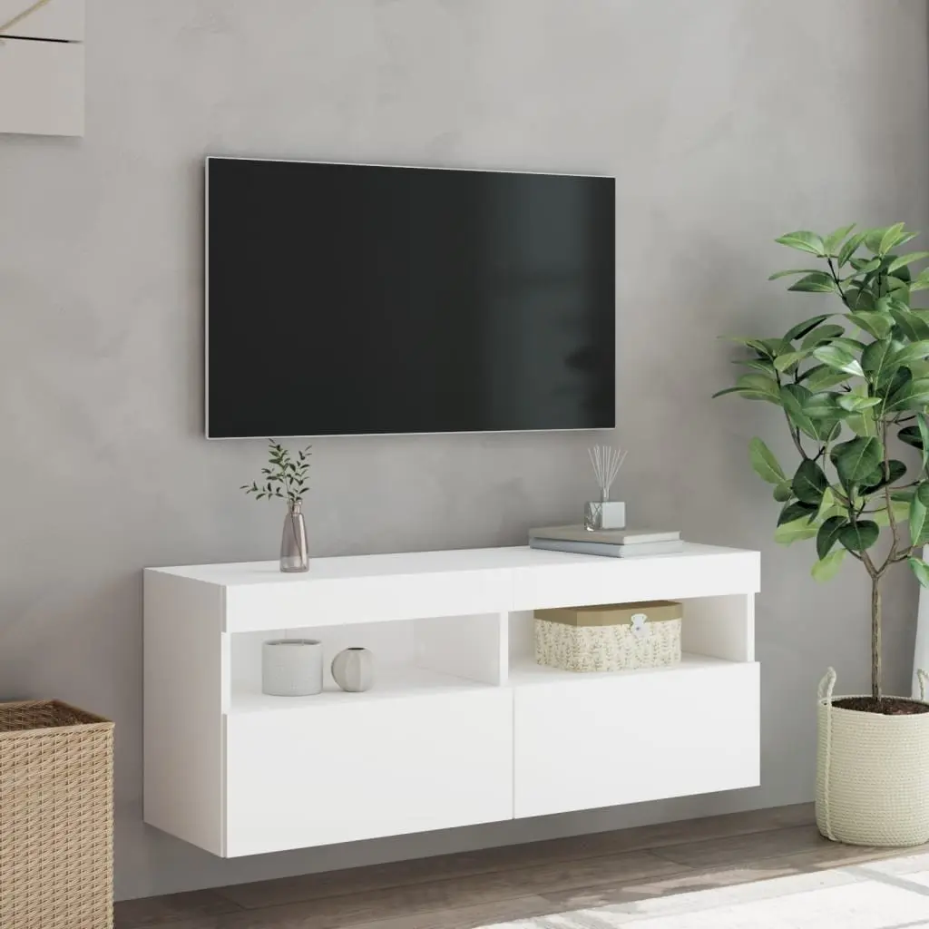 TV Wall Cabinet Engineered Wood 100 x 30 x 40 cm White with RGB LED Lights