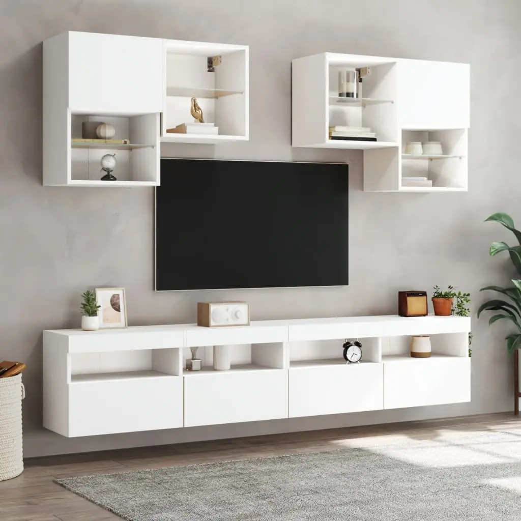 TV Wall Cabinet Engineered Wood 100 x 30 x 40 cm White with RGB LED Lights