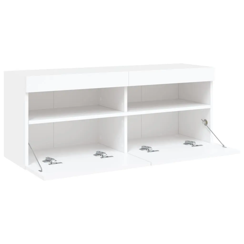 TV Wall Cabinet Engineered Wood 100 x 30 x 40 cm White with RGB LED Lights