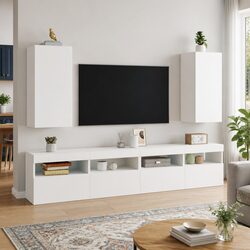 Practical White Floating TV Unit with RGB LED Lights 30.5x35x70cm