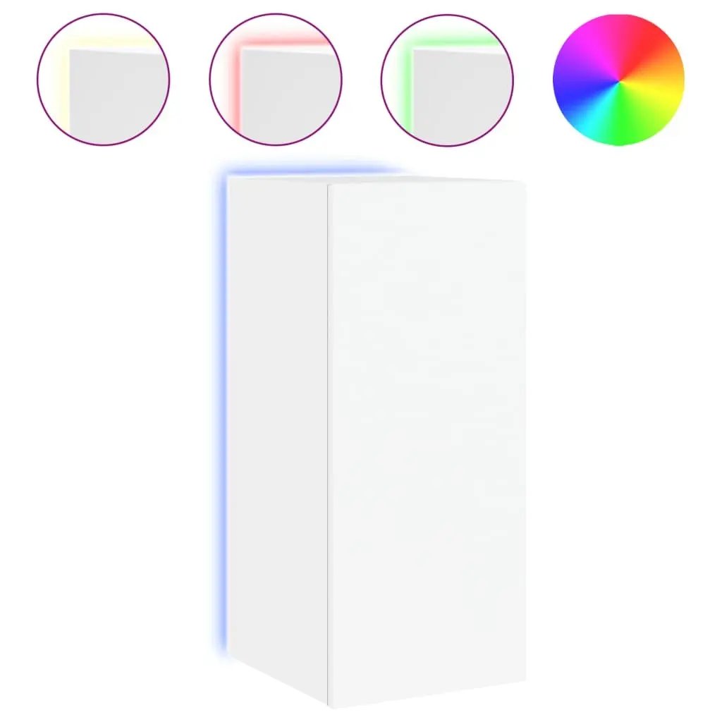 TV Wall Cabinet Engineered Wood 30.5x35x70cm White with RGB LED Lights 2 Piece