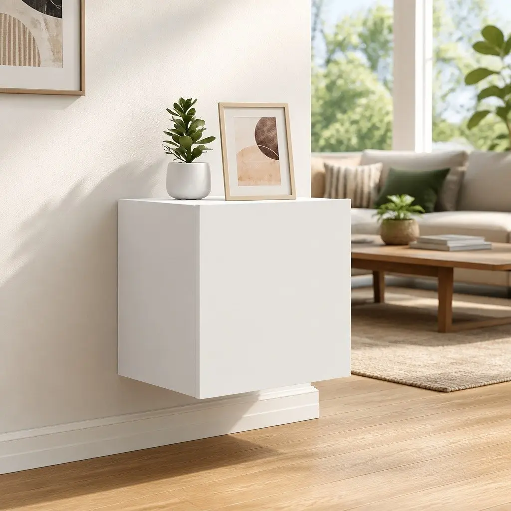 White Wall-Mounted TV Cabinets with LED Lighting