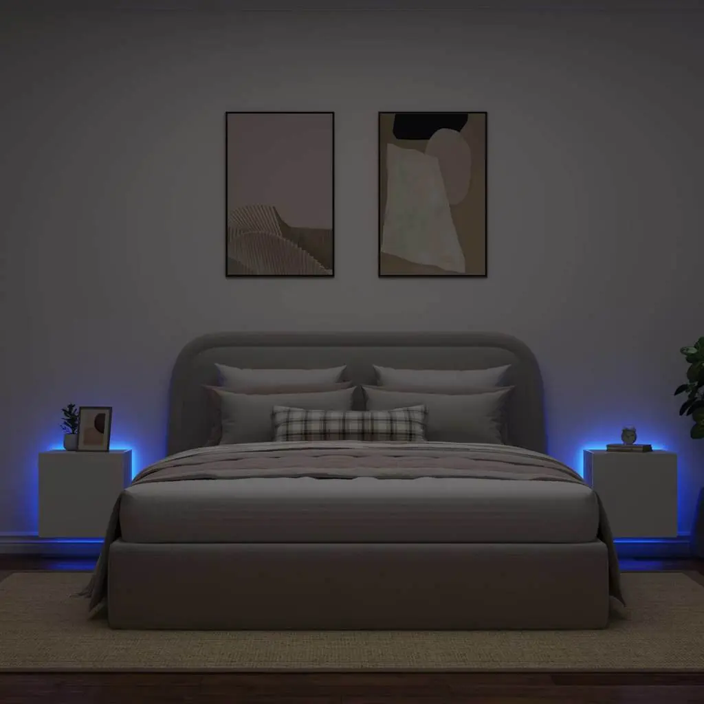 White Wall-Mounted TV Cabinets with LED Lighting