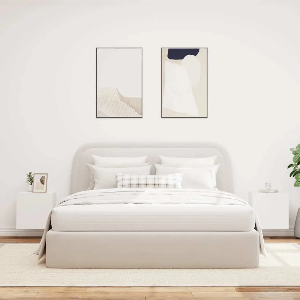 White Wall-Mounted TV Cabinets with LED Lighting