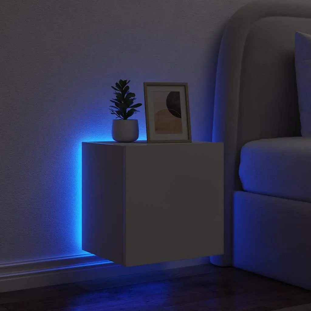 White Wall-Mounted TV Cabinets with LED Lighting