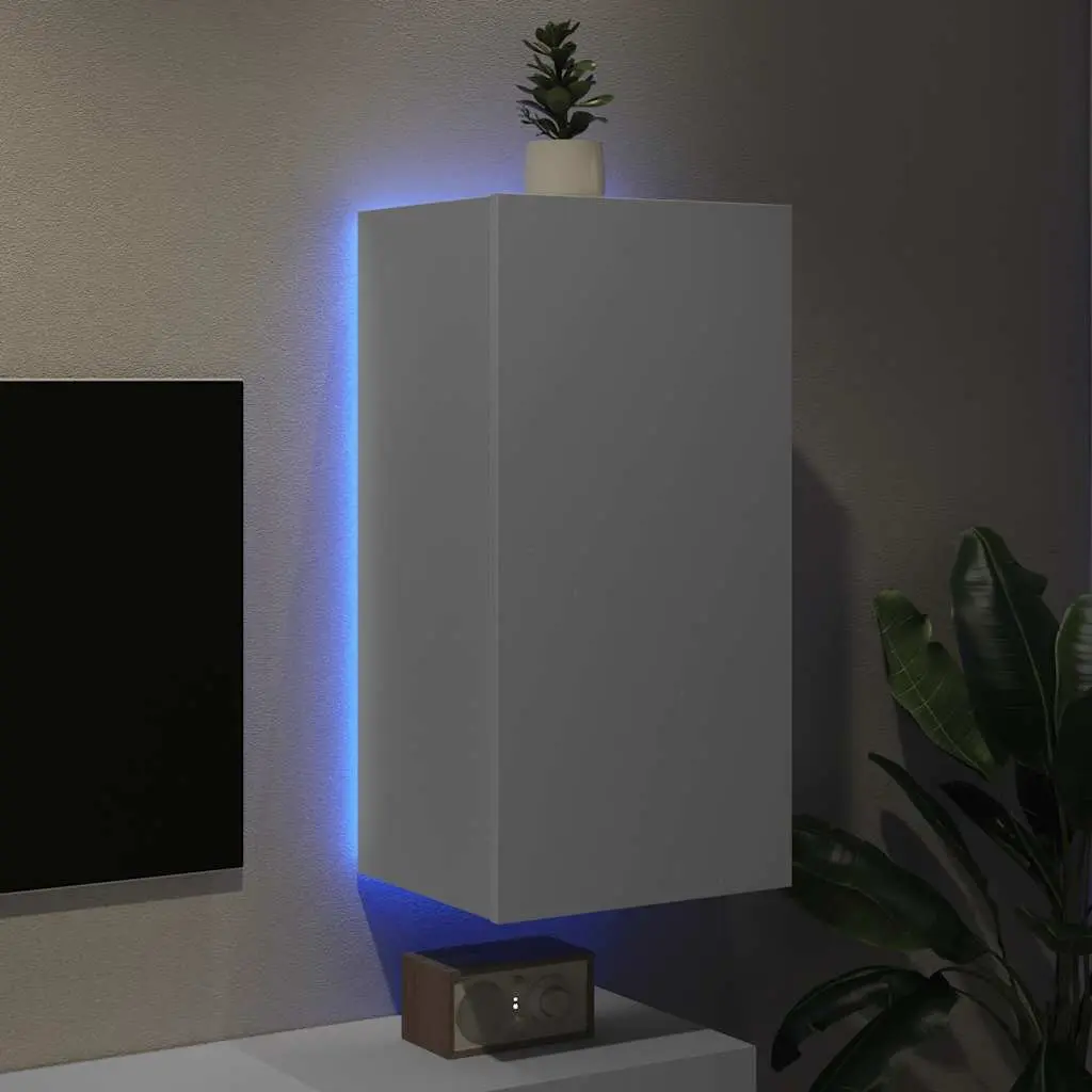 TV Wall Cabinet with RGB LED Lights White Floating Media Unit Storage