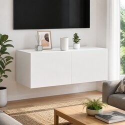 Space-Saving White Floating TV Cabinet with LED Lights