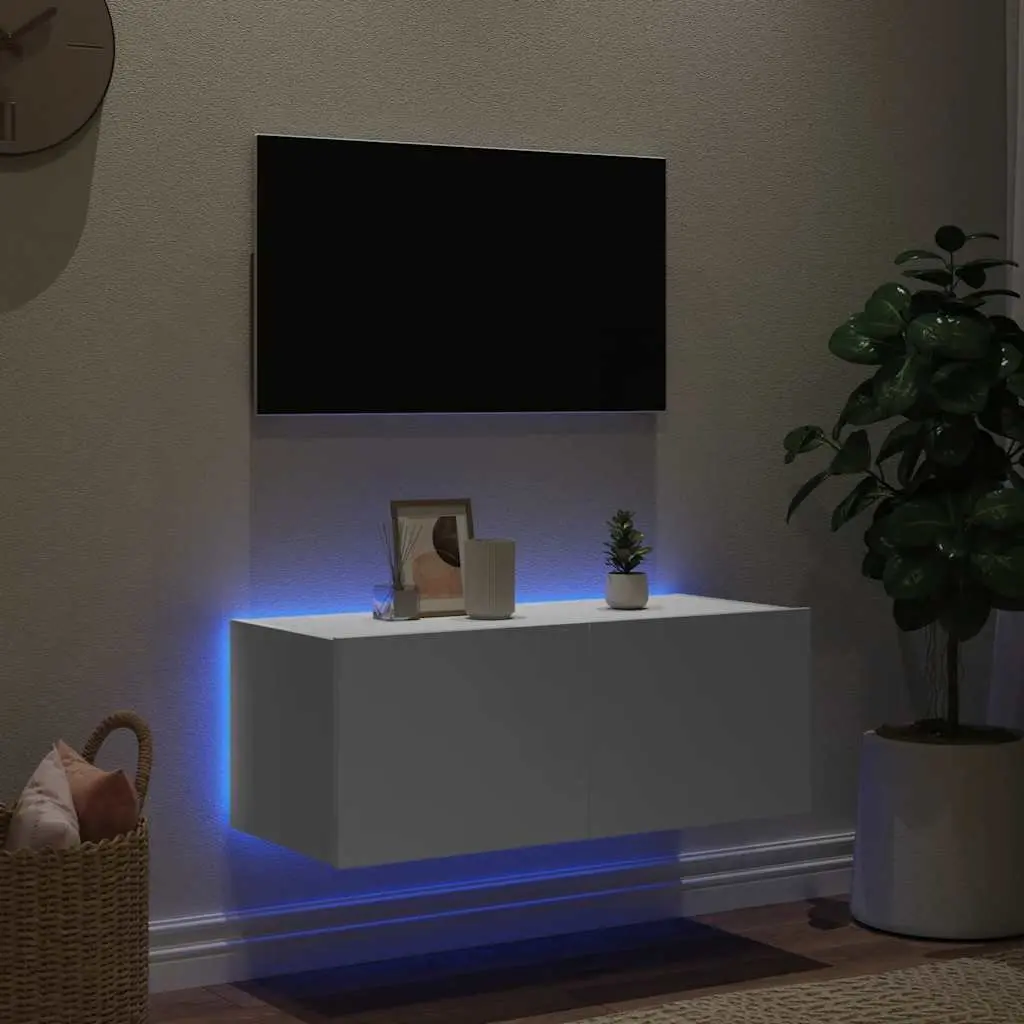 TV Wall Cabinet Engineered Wood 80x35x31cm White with RGB LED Lights