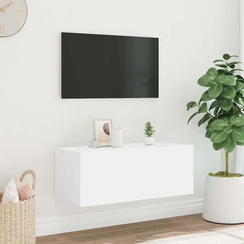 TV Wall Cabinet Engineered Wood 80x35x31cm White with RGB LED Lights
