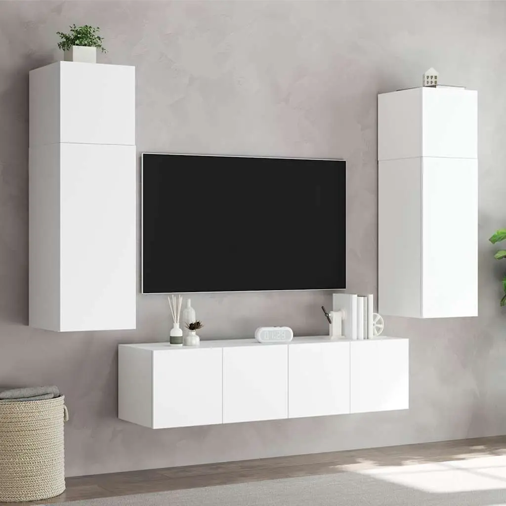 TV Wall Cabinet Engineered Wood 80x35x31cm White with RGB LED Lights