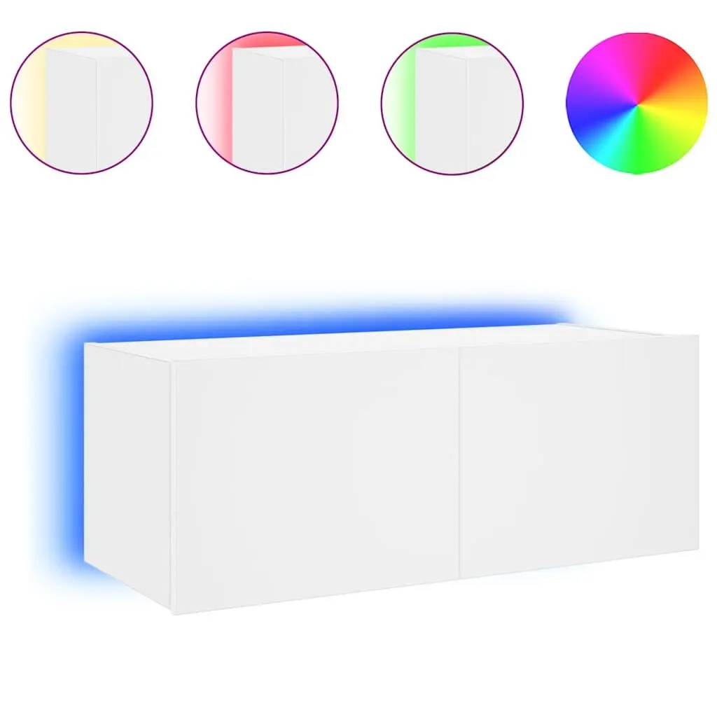 TV Wall Cabinet Engineered Wood 80x35x31cm White with RGB LED Lights