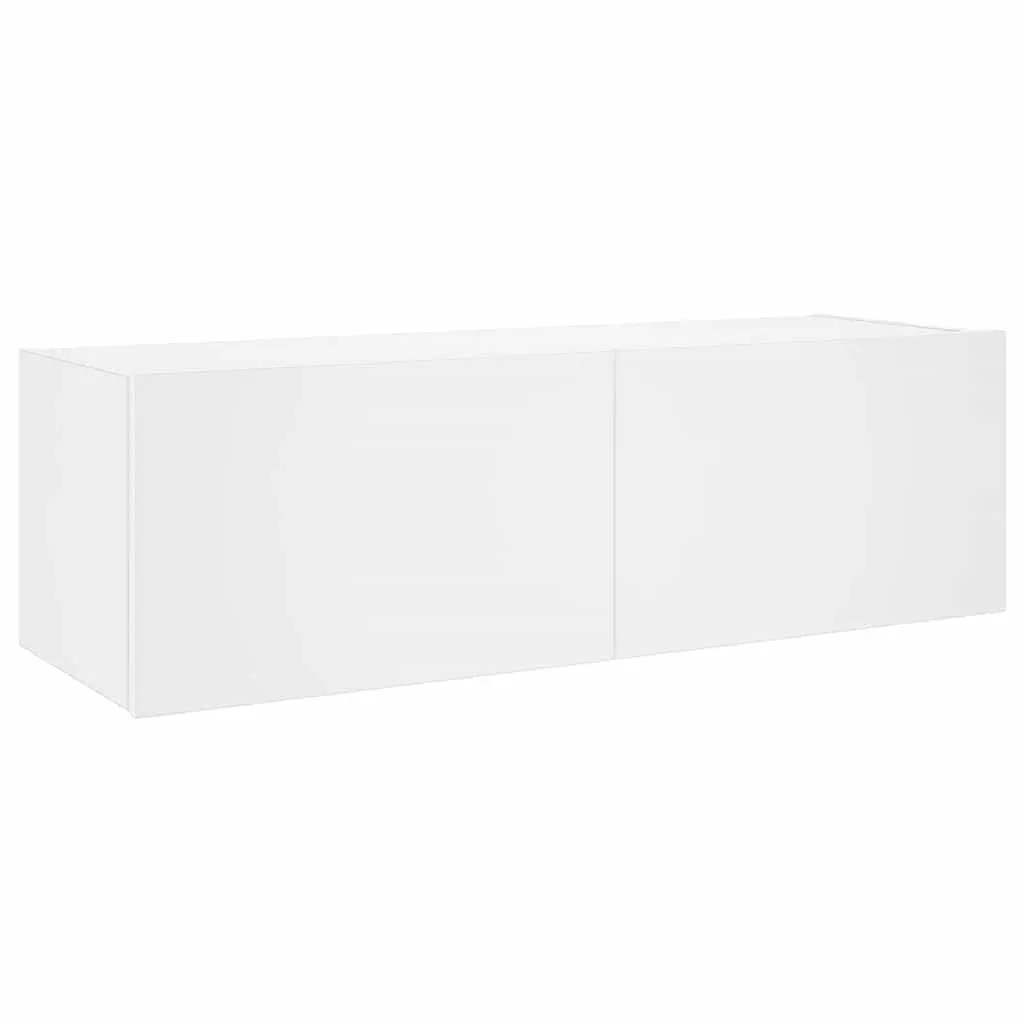 TV Wall Cabinet Engineered Wood White Wall-Mounted Media Unit with RGB LED Lights 100 x 35 x 31 cm