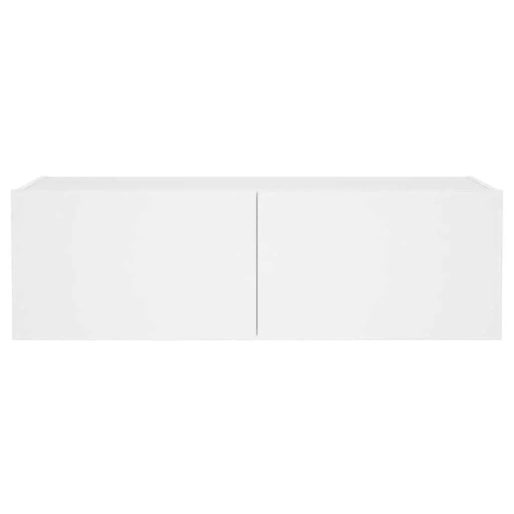 TV Wall Cabinet Engineered Wood White Wall-Mounted Media Unit with RGB LED Lights 100 x 35 x 31 cm