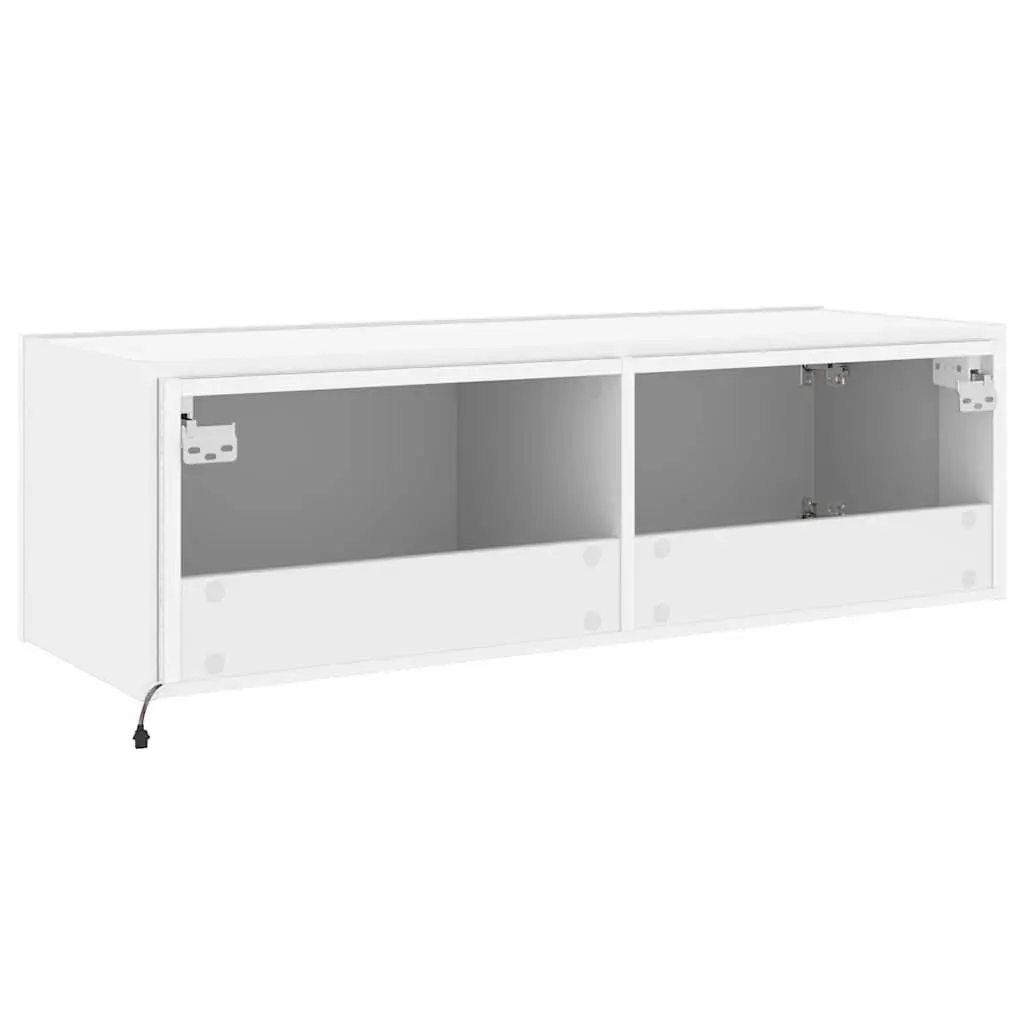 TV Wall Cabinet Engineered Wood White Wall-Mounted Media Unit with RGB LED Lights 100 x 35 x 31 cm