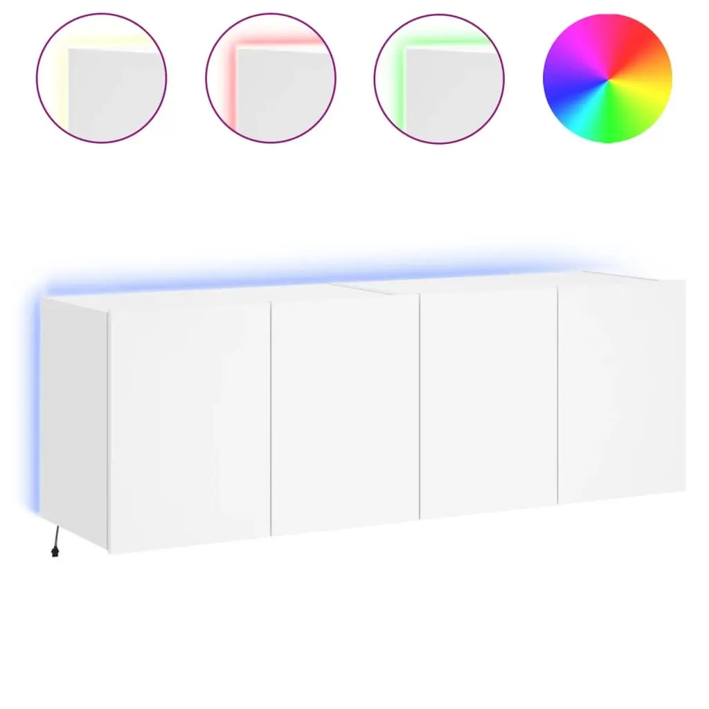 Floating Storage Unit White Engineered Wood TV Wall Cabinets 2 Piece with RGB LED Lights