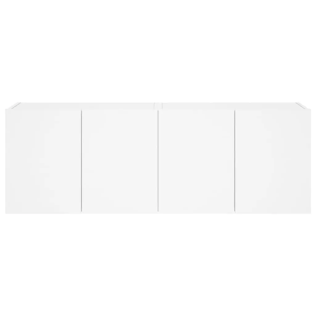 Floating Storage Unit White Engineered Wood TV Wall Cabinets 2 Piece with RGB LED Lights