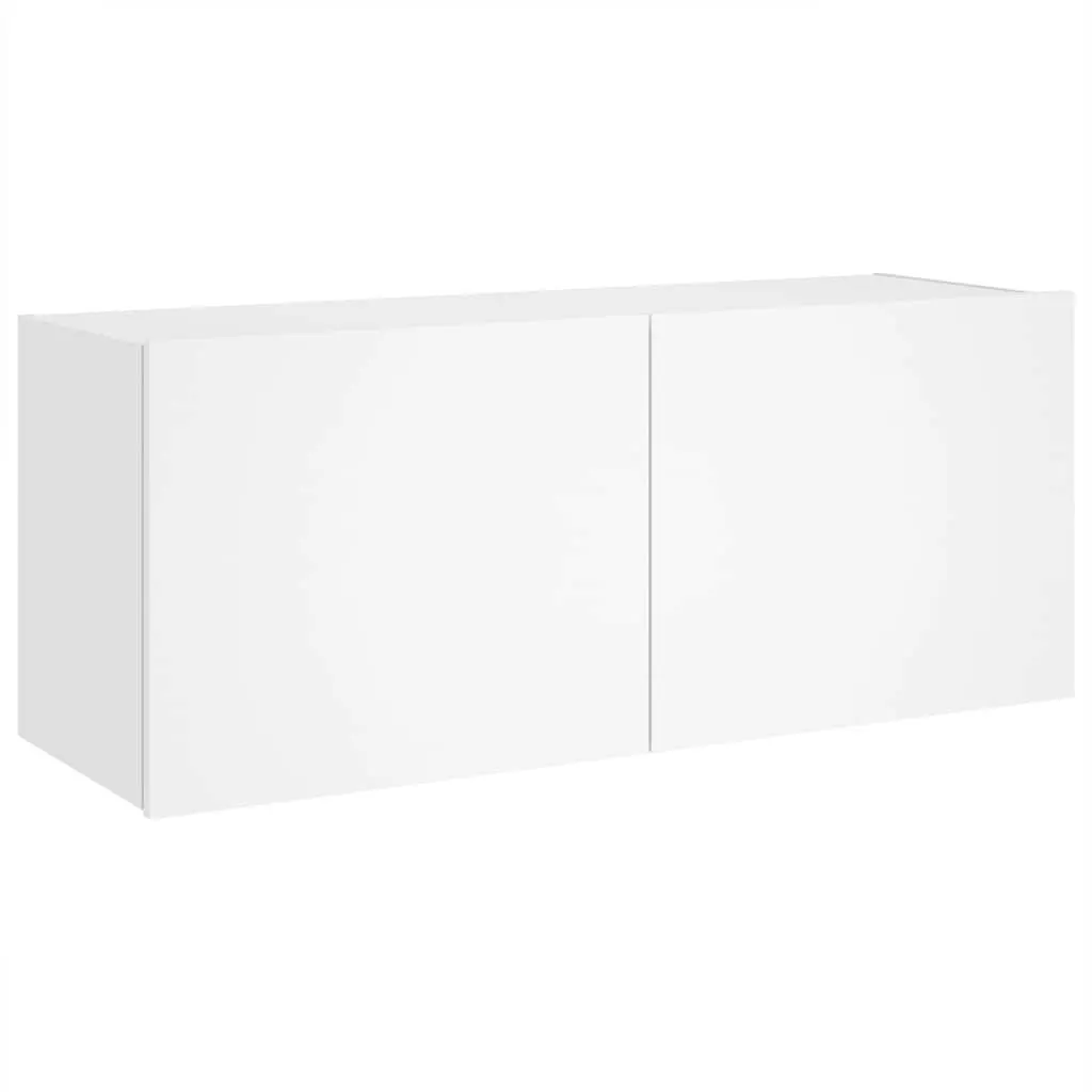 TV Wall Cabinet Engineered Wood 100cm White Floating Media Unit with RGB LED Lights