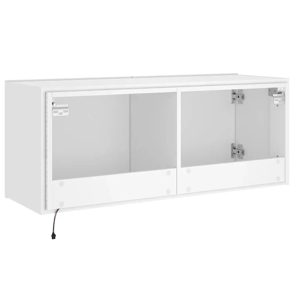 TV Wall Cabinet Engineered Wood 100cm White Floating Media Unit with RGB LED Lights