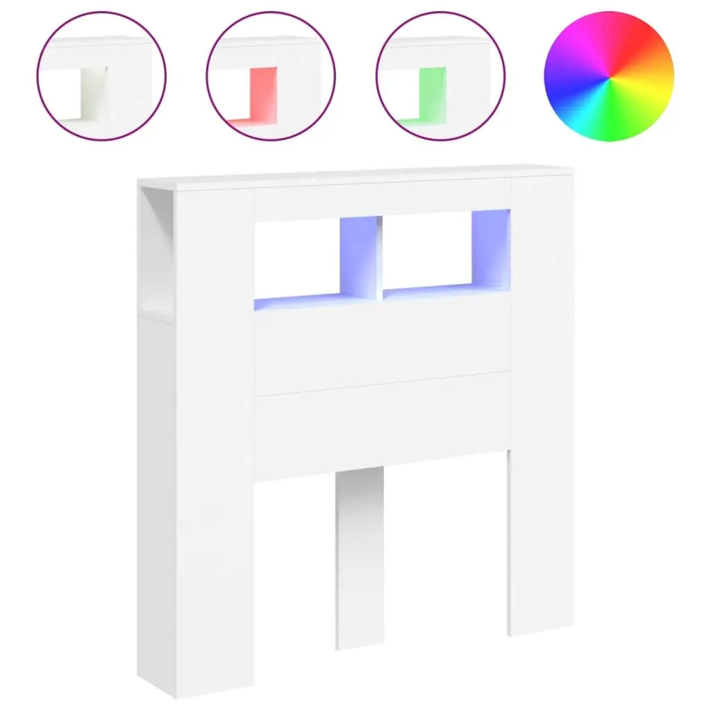 LED Headboard Engineered Wood 100cm White with RGB Lights Wall Mount