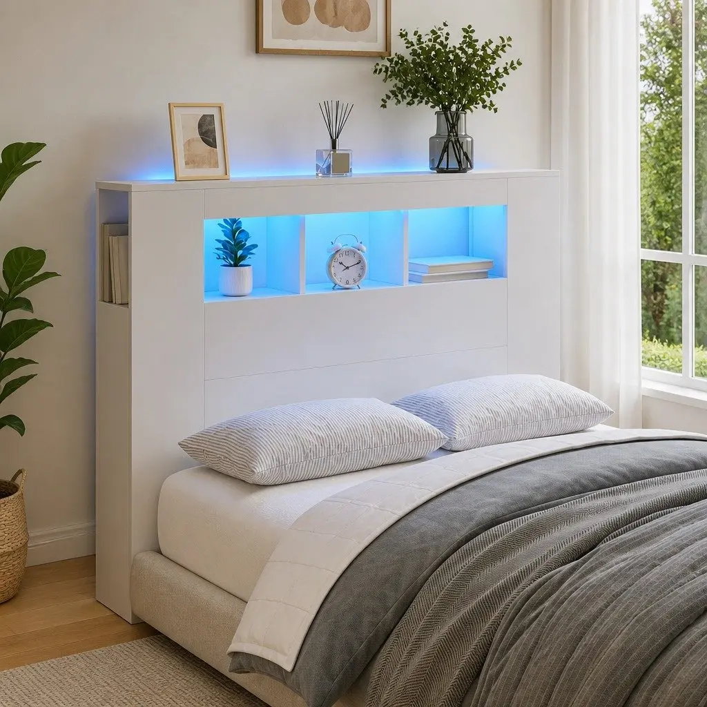 LED Headboard for Bedroom with Storage Options