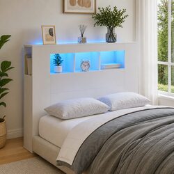 Functional LED Headboard for Bedroom with Storage Options
