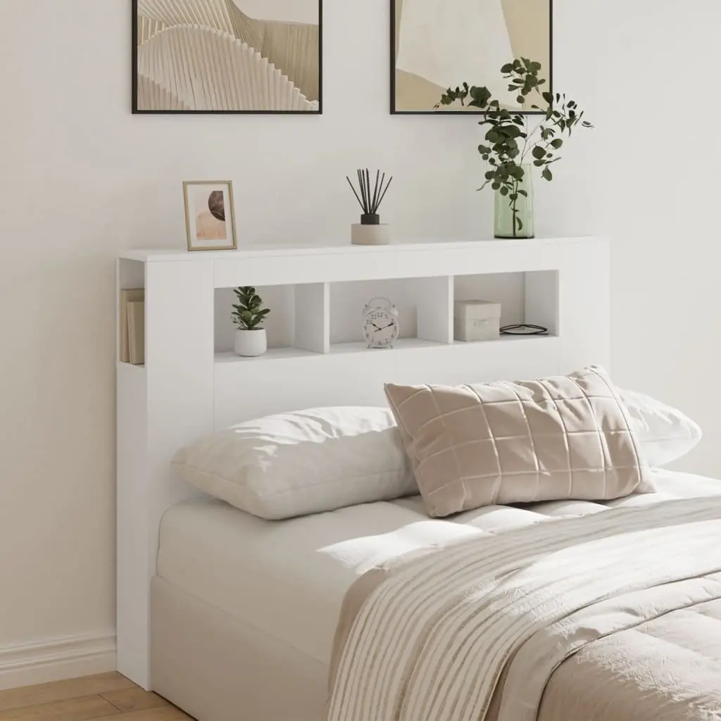 LED Headboard White 140 cm Engineered Wood Modern Bedroom Bed Furniture Storage