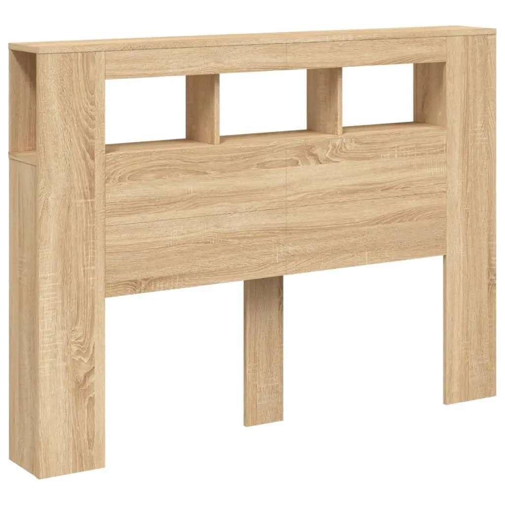 LED Headboard 140 cm Brown Engineered Wood Modern Bedroom Furniture Storage