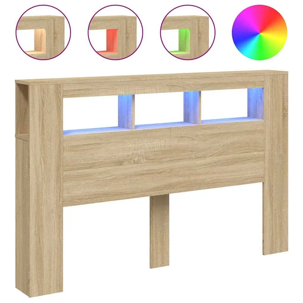 LED Headboard Brown Engineered Wood 160cm RGB Lights Modern Bedroom Furniture