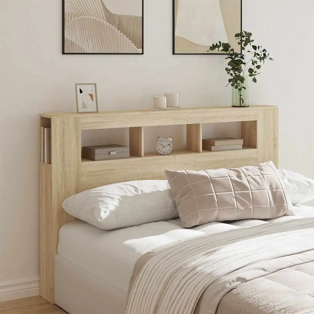 LED Headboard Brown Engineered Wood 160cm RGB Lights Modern Bedroom Furniture