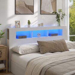 Functional LED Headboard with Storage Top 180cm in White