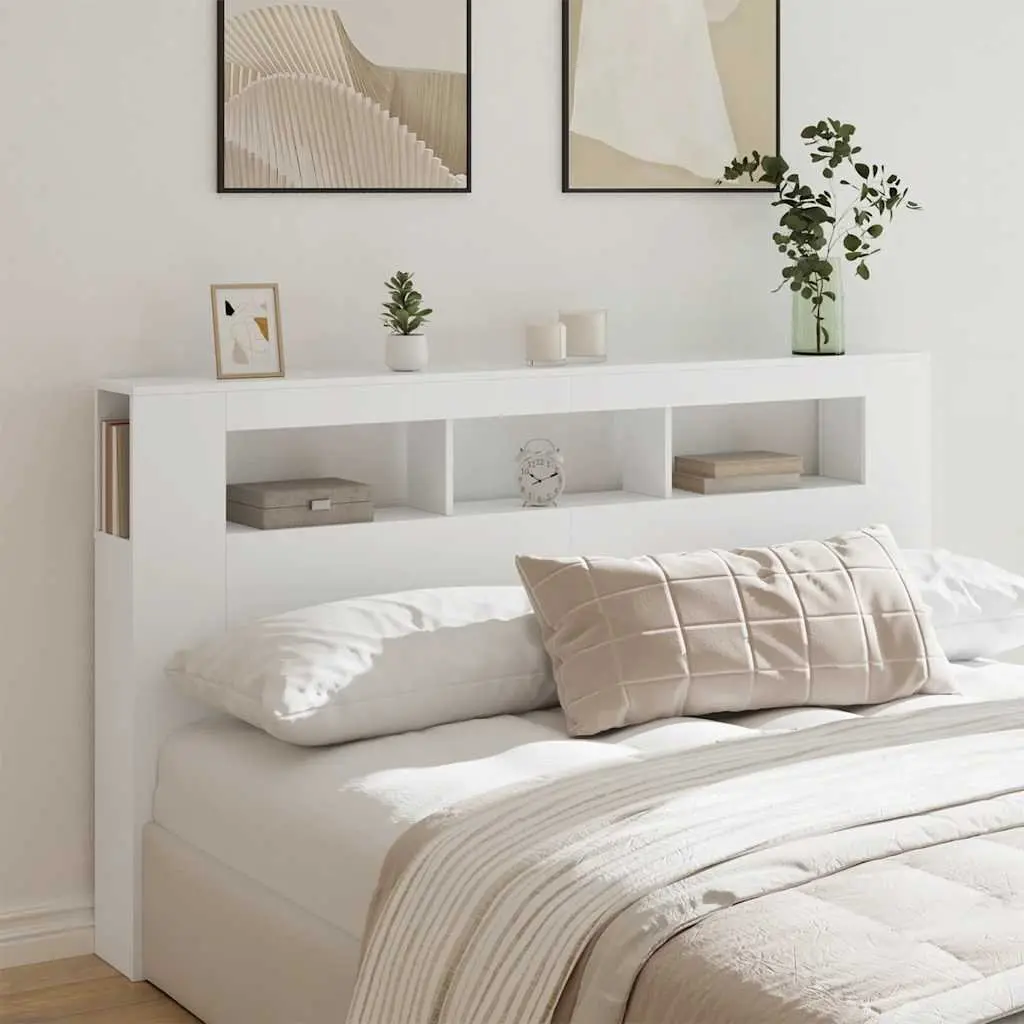 LED Headboard with Storage Top 180cm in White