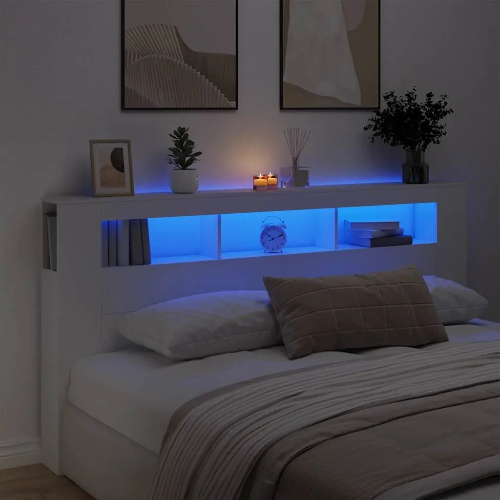 LED Headboard Engineered Wood 200cm White Modern