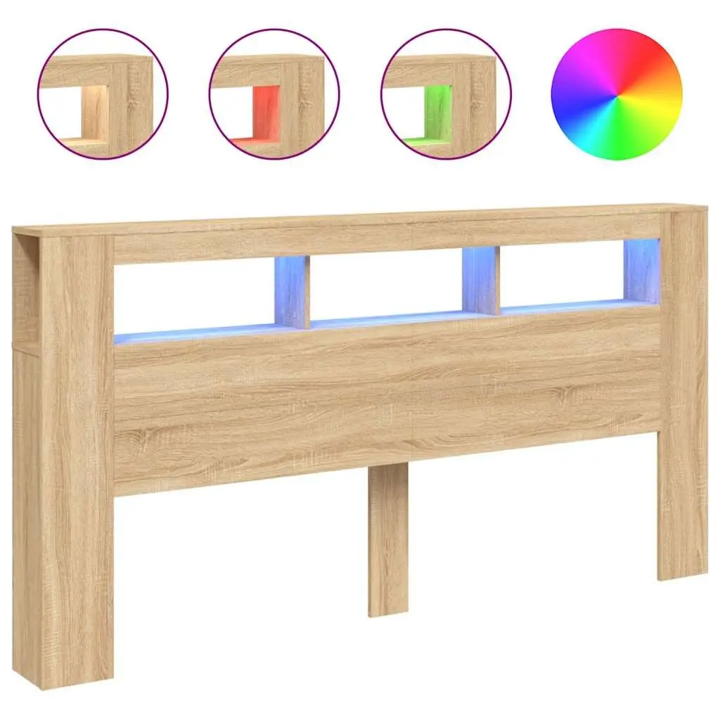 LED Headboard 200cm Engineered Wood Brown Bedroom with RGB Lights Storage