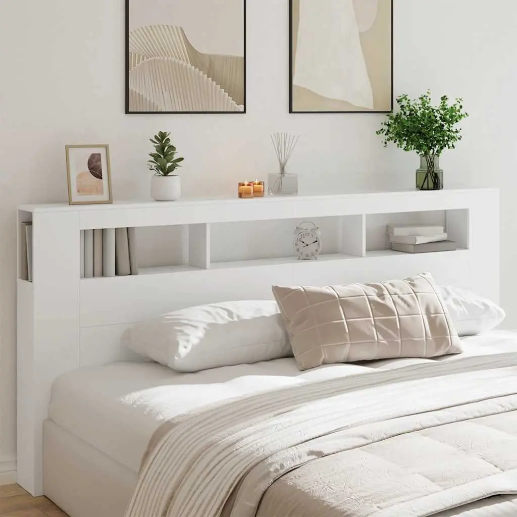 LED Headboard Engineered Wood 220 cm White with RGB Lighting