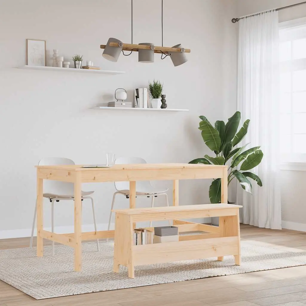 Hall Bench Storage Unit in Solid Brown Pine 100x28x45cm