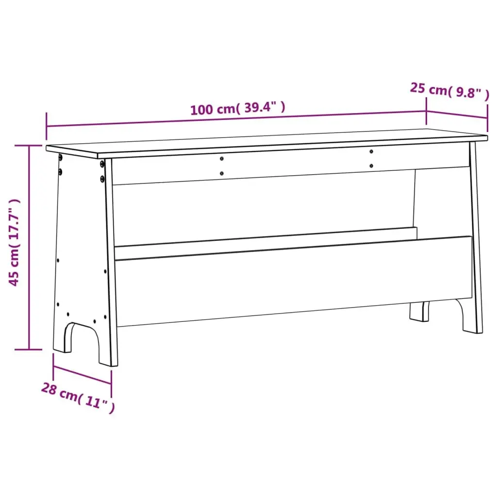 Hall Bench Storage Entryway Wooden Seating 100x28x45 cm Pine Wood White