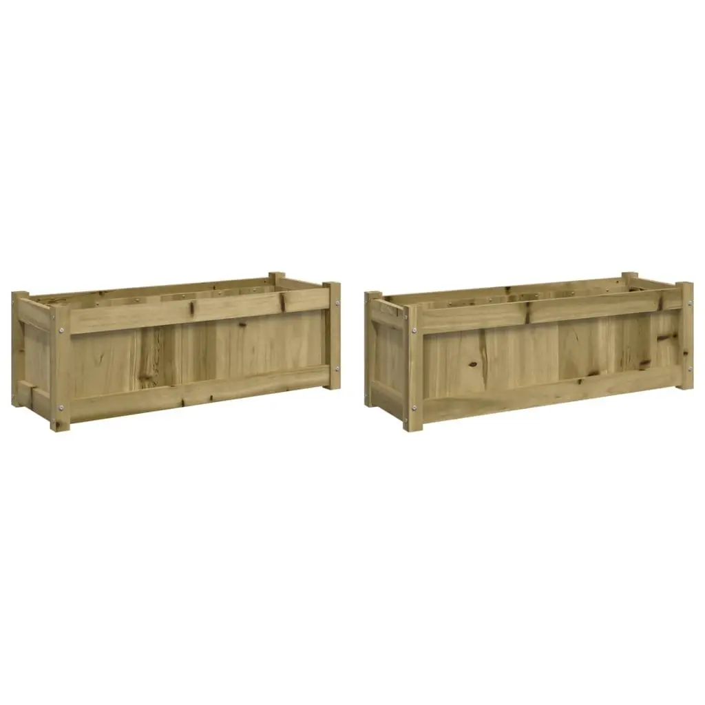 Wooden Planters Impregnated Pine 2 Piece Set Brown Outdoor Patio Flower Pot Box