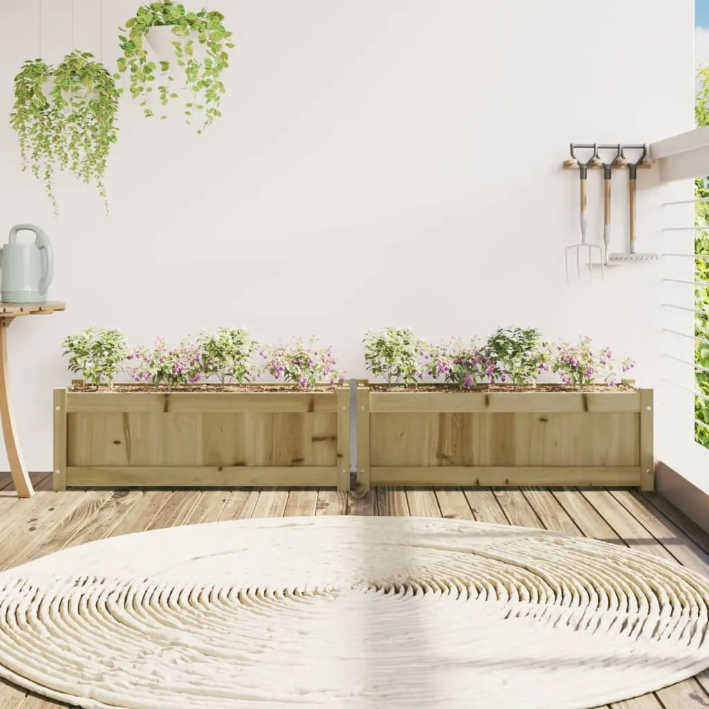 Wooden Planters Impregnated Pine 2 Piece Set Brown Outdoor Patio Flower Pot Box