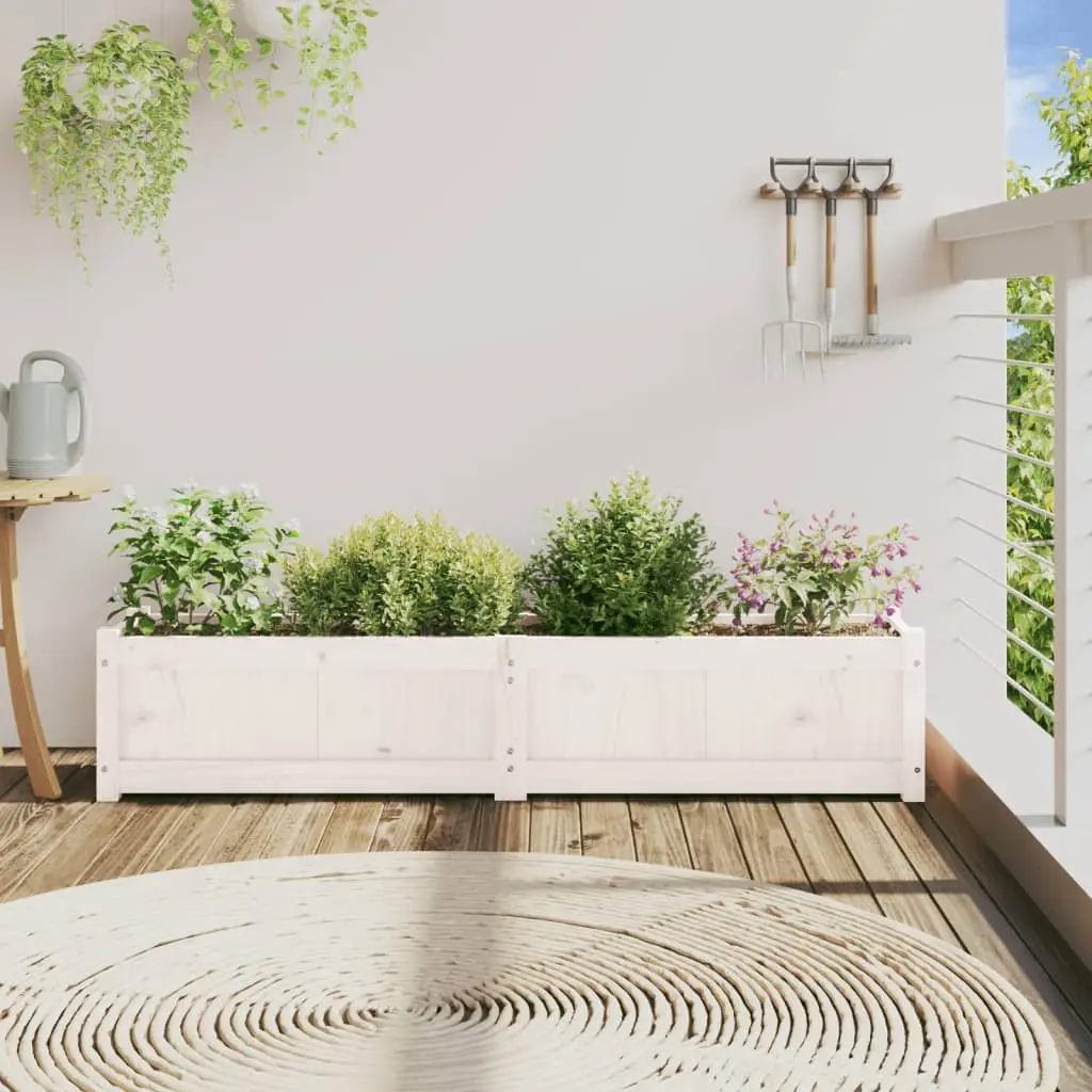 Outdoor Garden Planter Box White Solid Pine Wood 150cm Decorative Raised Vegetable Flower